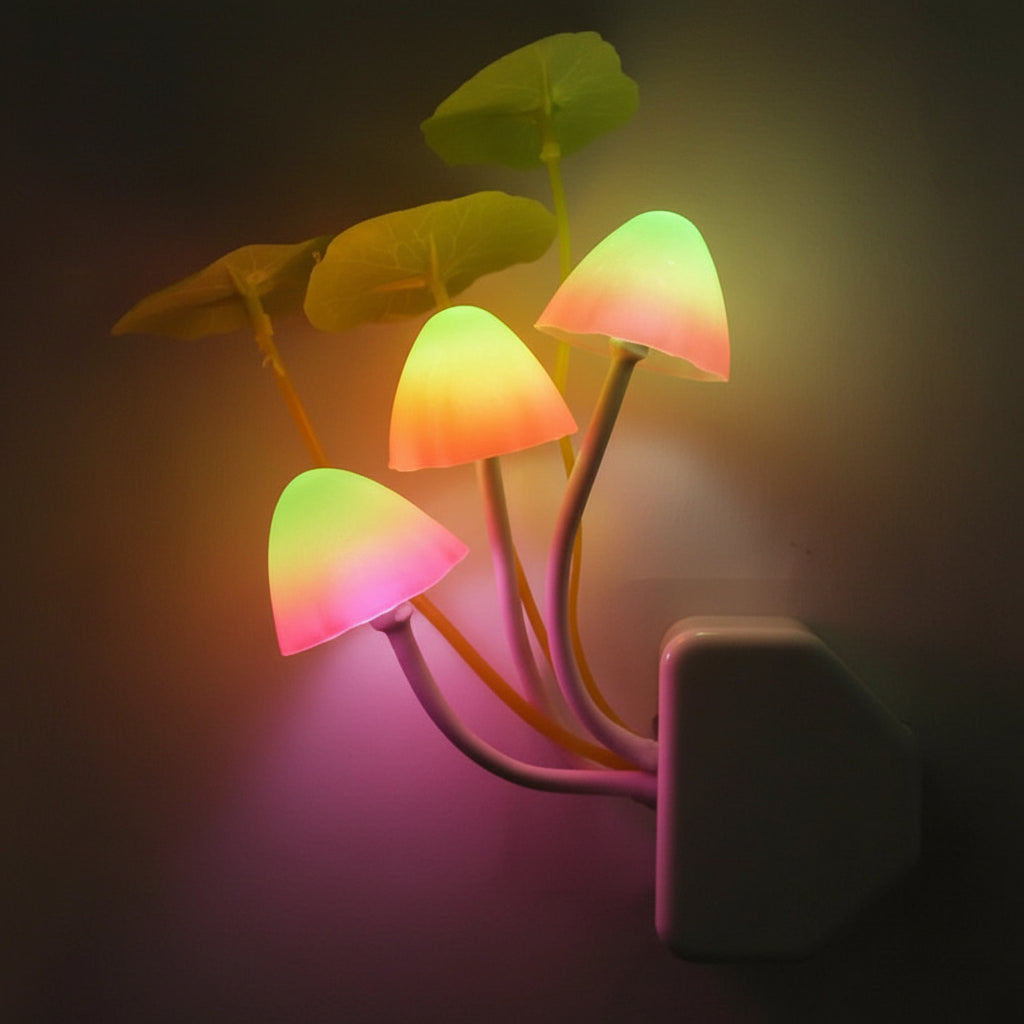 Novelty Mushroom Fungus Night Light EU & US Plug Light Sensor 220V 3 LED Colorful Mushroom Lamp Led Night Lights
